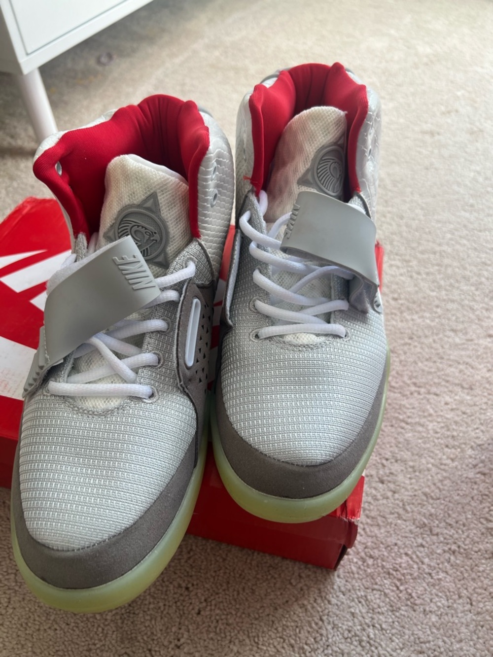 Nike Yeezy 2 Men’s White, Gray and Red High-Top Sneakers